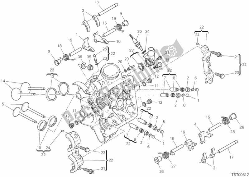 Alle onderdelen voor de Horizontale Cilinderkop van de Ducati Multistrada 1260 S Pikes Peak USA 2019